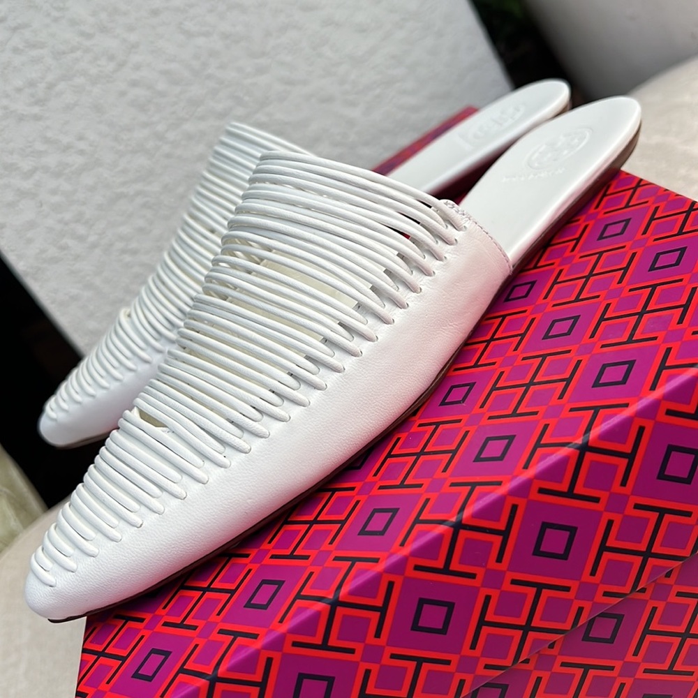 TORY BURCH Sienna flat slide leather mules white size 7 - Picture 14 of 17